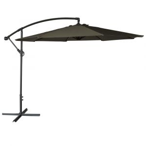 Parasol d&eacute;port&eacute; rond 3m en acier et toile grise