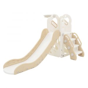Toboggan enfants 3 en 1 blanc beige en plastique avec panier de basket