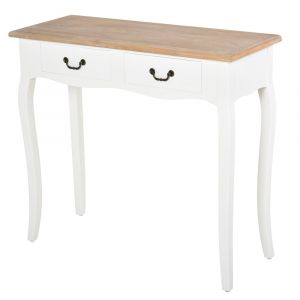 Console style table de drapier shabby chic 2 tiroirs blanc