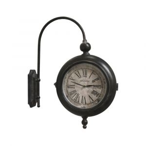 Horloge murale gare double face d&eacute;corative vintage m&eacute;tal marron 57cm
