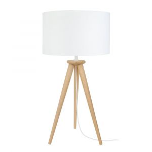 Lampe de table tr&eacute;pied bois naturel  abat-jour tissu &eacute;cru