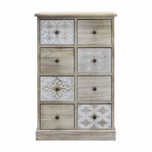 Semainier avec 8 tiroirs en bois de paulownia brun et blanc