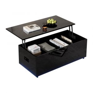 Table basse relevable noire brillante avec éclairage LED