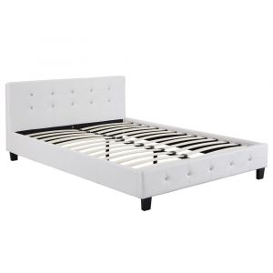 Lit double avec strass, simili cuir blanc 140 x 190 cm