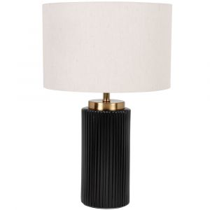 Lampe en c&eacute;ramique noire  et abat-jour en polyester recycl&eacute; &eacute;cru