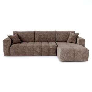 Canapé d'angle droit convertible express 5 places velours gaufré taupe