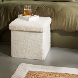 Pouf coffre carré en tissu bouclette  38x38 cm