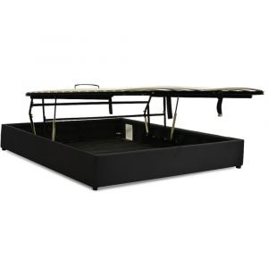 Lit coffre ouverture parall&egrave;le simili cuir noir 160x200 cm