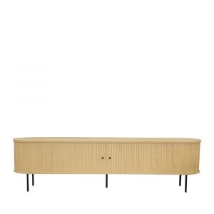 Meuble TV aux portes coulissantes en bois et m&eacute;tal L200cm - Bois clair