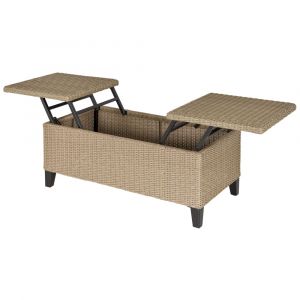 Table basse relevable de jardin r&eacute;sine tress&eacute;e beige