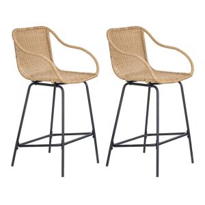 Lot de chaises d'ilot et bar  en m&eacute;tal et assise en rotin 65cm