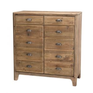 Meuble 2 tiroirs 2 portes avec faux tiroirs en pin recycl&eacute;