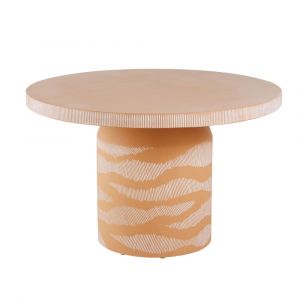 Table de jardin ronde en fibre de ciment grav&eacute; coloris argile orang&eacute; 4 personnes D120