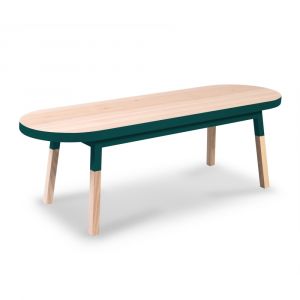 Table basse banc 140 cm, 100% frêne massif bleu frehel