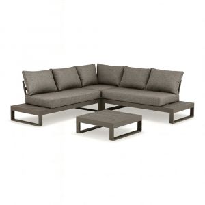 Salon de jardin d'angle 5 places en aluminium et polywood moka