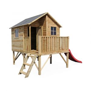 Maisonnette, toboggan en bois 3,8m&sup2;, cabane sur pilotis