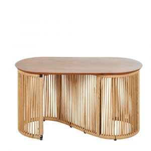 Bout de canapé en métal et plateau en bois de manguier