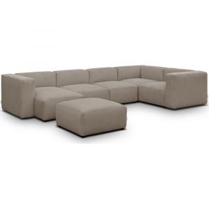 Canap&eacute; modulable panoramique 6 places, m&eacute;ridienne gauche + pouf taupe