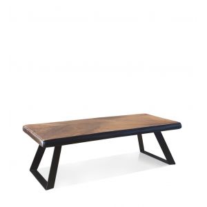 Banc en bois marron et m&eacute;tal noir L 126cm