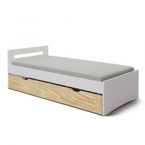 Pack lit gigogne avec matelas blanc et bois 80x190 cm