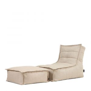 Pouf chauffeuse et repose-pieds int&eacute;rieur et ext&eacute;rieur beige