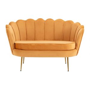 Canap&eacute; fixe velours 2 places jaune moutarde