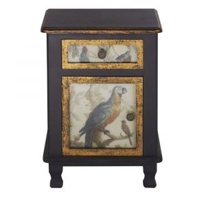 Table de chevet 1 porte 1 tiroir noire et dor&eacute;e &agrave; motifs