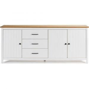 Buffet 3 portes 3 tiroirs en pin massif blanc 190 cm