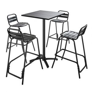 Table de jardin mange-debout et 4 chaises anthracite