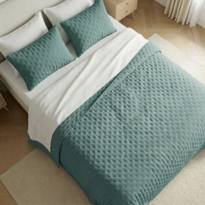 Couvre-lit uni matelass&eacute; extra doux bleu turquoise 235x280 cm