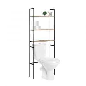 Étagère pont WC bois et métal noir 180x66cm