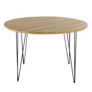 Table de jardin ronde en acacia massif et m&eacute;tal noir 4 personnes D120