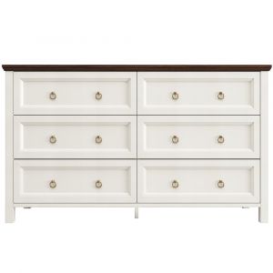 Buffet blanc elegant et effet bois noyer 6 tiroirs 137*40cm