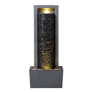 Fontaine colonne LED ext&eacute;rieure roche superpos&eacute;e, Gris, 82cm