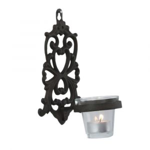 Photophore bougie bougeoir mural fonte verre marron 19x13.5cm