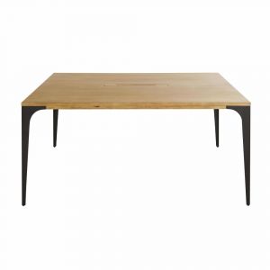 Table de r&eacute;union en manguier clair et m&eacute;tal gris&eacute; L160