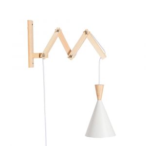 Applique murale extensible en bois et m&eacute;tal blanc H.28 cm