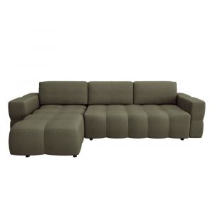 Canapé d'angle gauche convertible coffre 5 places tissu tramé vert