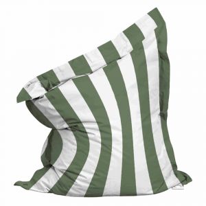 Housse vide de pouf ray&eacute; XL imperm&eacute;able 140x120cm vert cactus et blanc