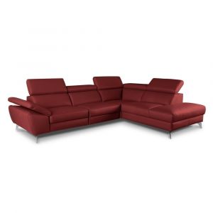 Canap&eacute; d'angle droit en cuir rouge bordeaux 5 places