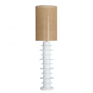Lampe haute en c&eacute;ramique blanc mate en 34x34x135 cm