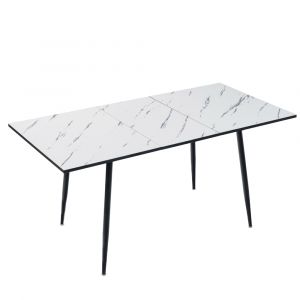Table de salle à manger extensible blanche effet marbre 120-160