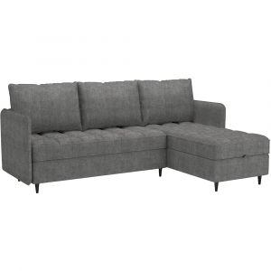 Canapé 3 places avec rangement/méridienne réversible en tissu gris