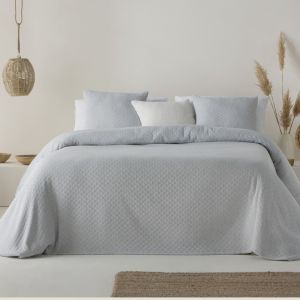 Couvre lit uni en jacquard de coton doux gris clair 250x270cm