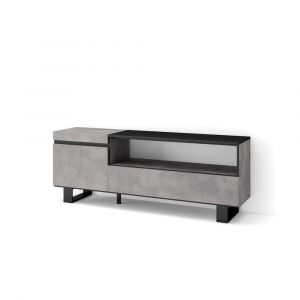 Meuble tv effet bois ciment 150x35x57cm avec pieds