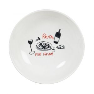 Assiette creuse en céramique blanche motif noir et rouge