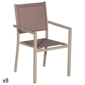 Lot de 8 chaises en aluminium taupe et textil&egrave;ne taupe
