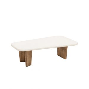 Table basse en microciment avec pieds en bois vieilli 100x30cm