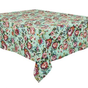 Nappe en coton motif fleuri lagon 140x235 cm