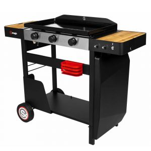 Plancha &agrave; gaz sur chariot m&eacute;tal/inox noir 112.5x47.5x88.5 cm